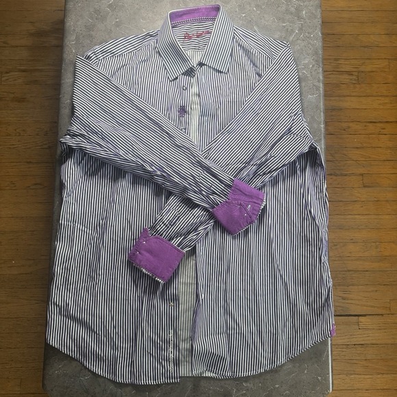 Robert Graham Purple/Blue Striped 16.5 Men's L Shirt Purple Cuff Multicolour. - Picture 1 of 10